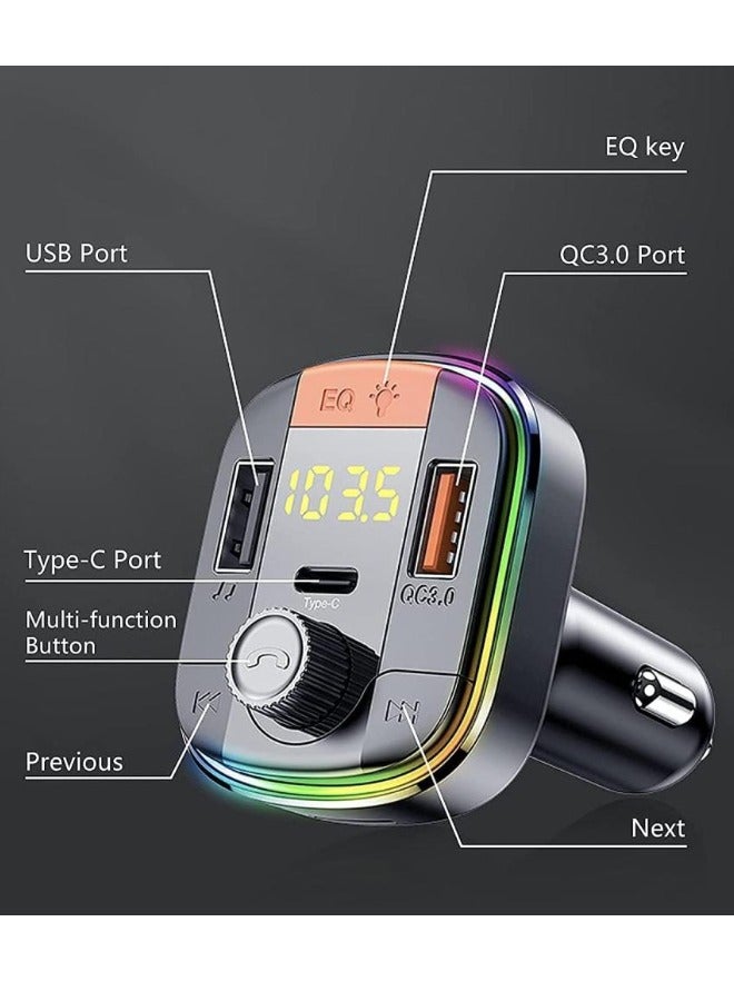 Denx Car charger and Bluetooth player with 3 PD USB ports, compatible with most smartphones, black - Image 2