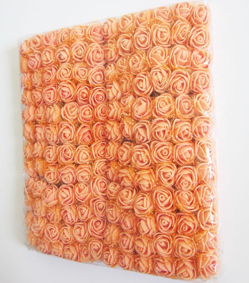 Artfen Mini Fake Rose Flower Heads 144pcs Mini Artificial Roses DIY Wedding Flowers Accessories Make Bridal Hair Clips Headbands Dress (Bottom add Gauze) Orange - Image 2