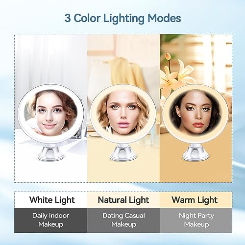 B Beauty Planet 2025 Upgraded Magnifying Mirror with Light, 20X Lighted Magnifying Mirror with Suction Cup and Tweezers, 3 Colors Vanity Mirrors, 360 Rotation, Makeup Mirrors with Lights 8 Inches - Image 4