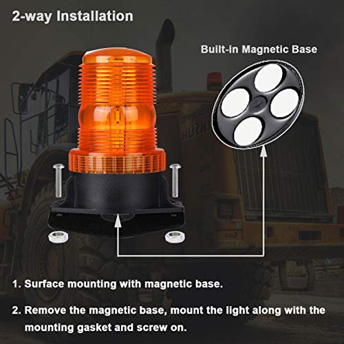 WOWTOU Magnetic Amber Led Strobe Lights for Forklift Golf Carts UTV Cars Trucks Tractor, 12V 24V Safety Warning Roof Top Flasher Emergency Flashing Beacon - Image 2