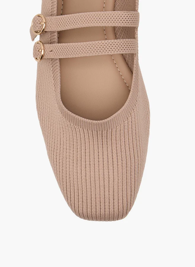 Flora Bella By Shoexpress Women's Textured Ballerina Shoes with Buckle Closure