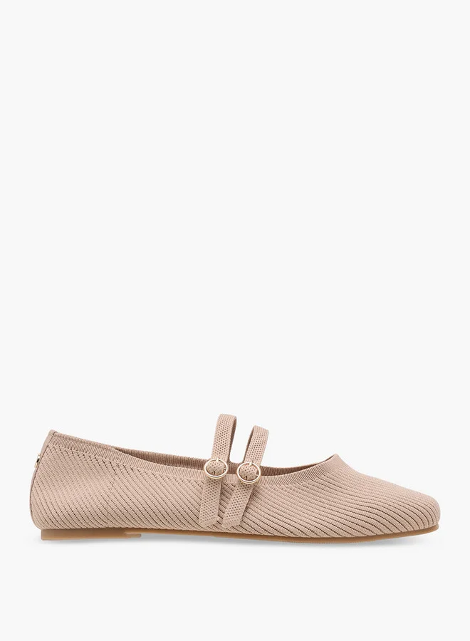 Flora Bella By Shoexpress Women's Textured Ballerina Shoes with Buckle Closure