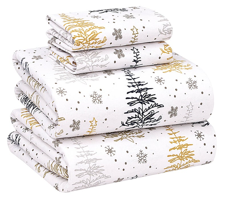 RUVANTI Flannel Sheets Queen Size 100 Cotton Double Brushed Bed Sheets Deep Pockets 16 Inches Queen Sheet Set All Seasons Breathable Extra Soft Warm Cozy 4 Piece Christmas Tree