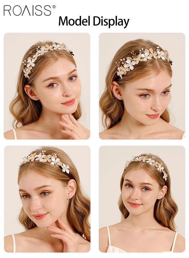رويس إكسسوارات شعر نسائية مكونة من قطعتين، أمشاط شعر ذهبية على شكل زهرة، عصابة رأس على شكل تاج زهور على طراز الباروك مرصعة بالزهور، إكسسوارات شعر الزفاف، غطاء رأس للعروس لحفلات الزفاف والحفلات وجلسات التصوير. - Image 5