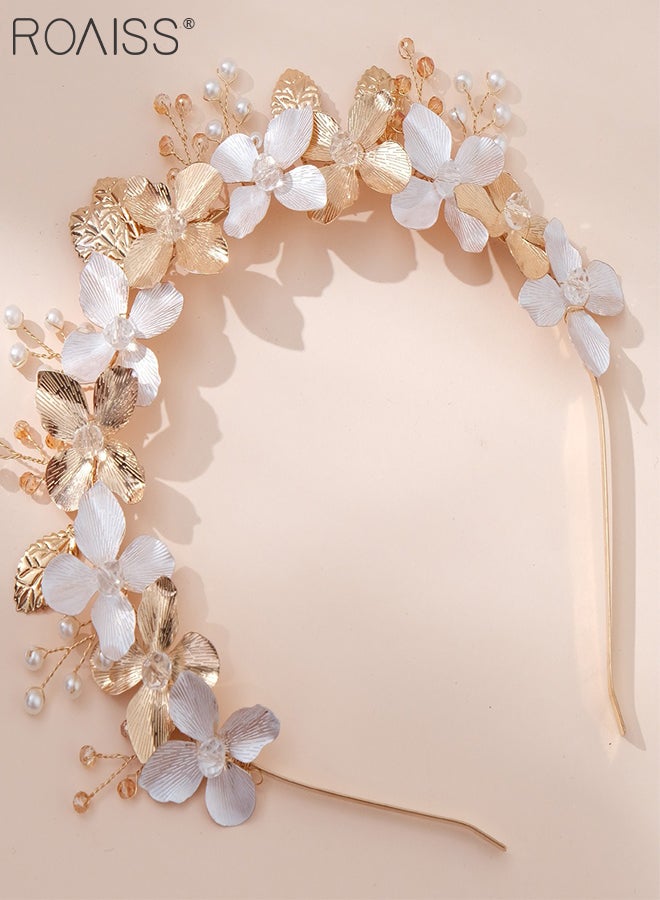 رويس إكسسوارات شعر نسائية مكونة من قطعتين، أمشاط شعر ذهبية على شكل زهرة، عصابة رأس على شكل تاج زهور على طراز الباروك مرصعة بالزهور، إكسسوارات شعر الزفاف، غطاء رأس للعروس لحفلات الزفاف والحفلات وجلسات التصوير. - Image 3