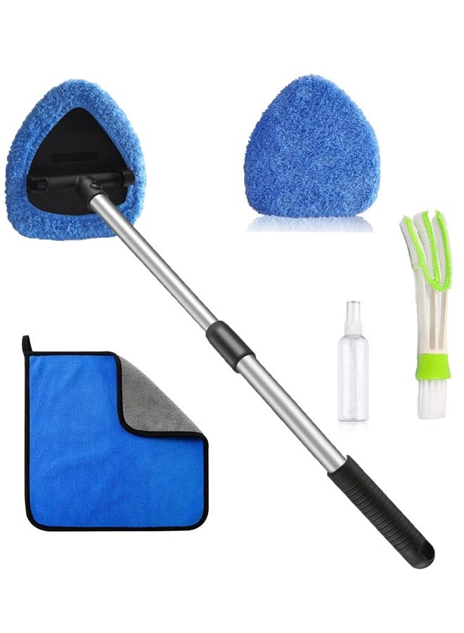 Car Windshield Cleaning Kit Inner Window Demister Air Conditioning Vent 22.8 Retractable Handle Swivel 2 Washable Microfiber Cloth Spray Bottle - Image 1