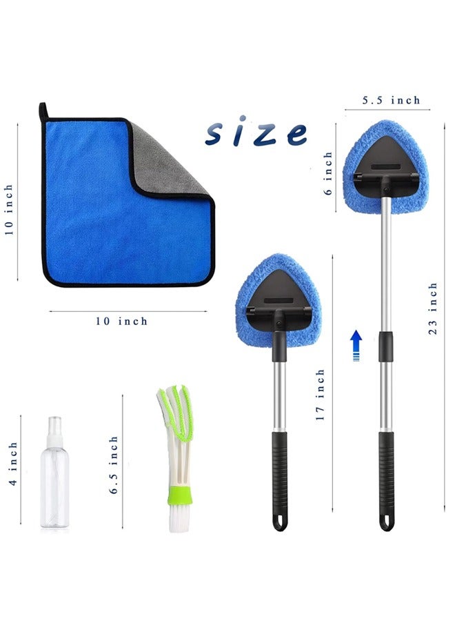 Car Windshield Cleaning Kit Inner Window Demister Air Conditioning Vent 22.8 Retractable Handle Swivel 2 Washable Microfiber Cloth Spray Bottle - Image 3