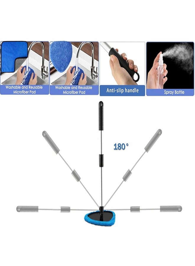 Car Windshield Cleaning Kit Inner Window Demister Air Conditioning Vent 22.8 Retractable Handle Swivel 2 Washable Microfiber Cloth Spray Bottle - Image 4