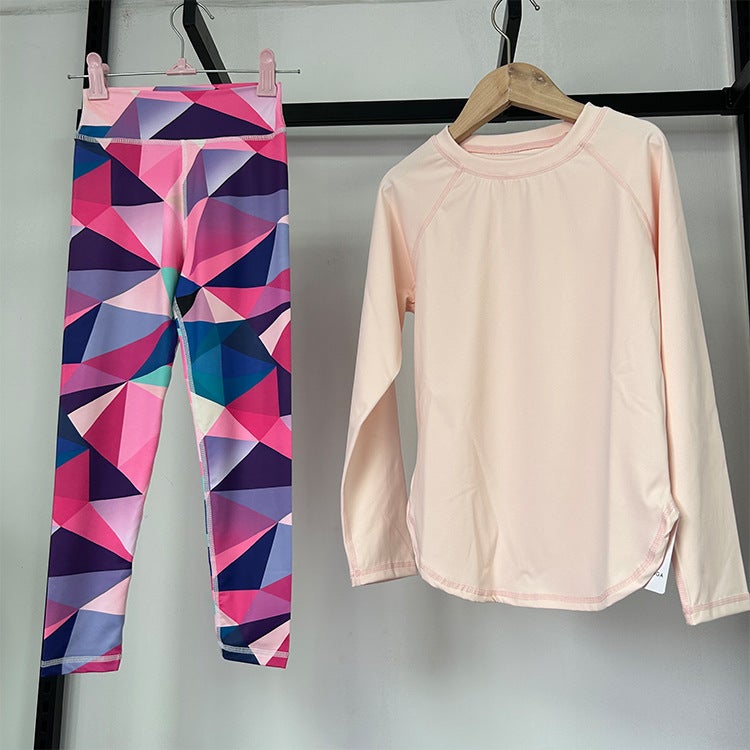 New Comfortable Outer Wear Long-Sleeved Printed Trousers Tight Quick-Drying Breathable Children'S Physical Education Sports Yoga Suit - Image 3