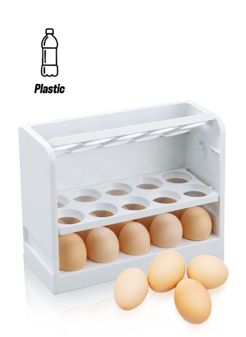 Egg Holder for Refrigerator Egg Storage Box for Fridge Egg Tray Container Plastic Egg Carton Reusable Egg Organizer for Refrigerator Door 30 Count Space Saver