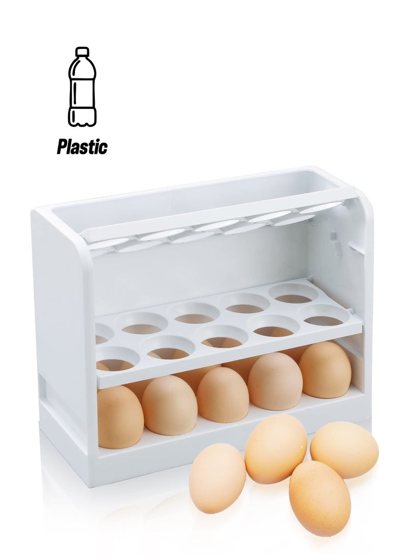 Egg Holder for Refrigerator Egg Storage Box for Fridge Egg Tray Container Plastic Egg Carton Reusable Egg Organizer for Refrigerator Door 30 Count Space Saver