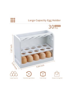 Excefore Egg Holder for Refrigerator Egg Storage Box for Fridge Egg Tray Container Plastic Egg Carton Reusable Egg Organizer for Refrigerator Door 30 Count Space Saver  - Image 2
