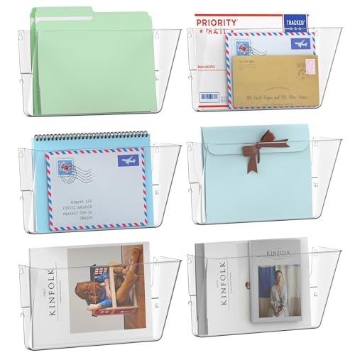 Gawerk 6 Pack Clear Single Pocket Wall File Holder Hanging Wall Organizer, Wall Mount Mails Magazines Organizer for Office and Home - Image 1