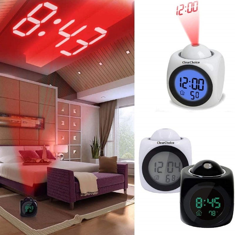 ClearChoice ABS Plastic LED Wall/Ceiling Projection Clock with Data and Temperature Display, Talking Function (Multicolour) - Image 2