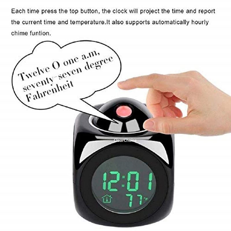 ClearChoice ABS Plastic LED Wall/Ceiling Projection Clock with Data and Temperature Display, Talking Function (Multicolour) - Image 4