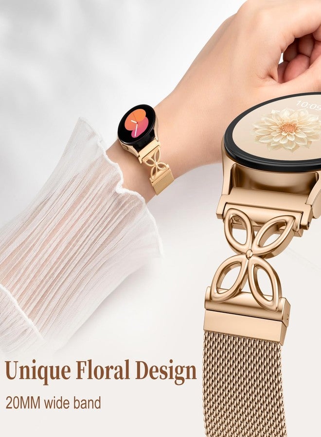 Getino Floral Metal Band Compatible with Galaxy Watch 7 Band 6 5 4 FE Active 2 40mm 44mm/Galaxy Watch 5 pro 45mm, 20mm Magnetic Strap for Samsung Watch Bands Women Stainless Steel Milanese Loop - Image 3