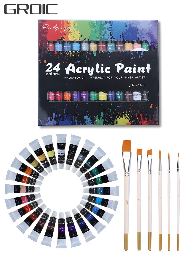 GROIC Acrylic Paint Set – Includes 24 Colors, Brushes，Children's Painting Set,DIY Art Painting Watercolor - Image 1