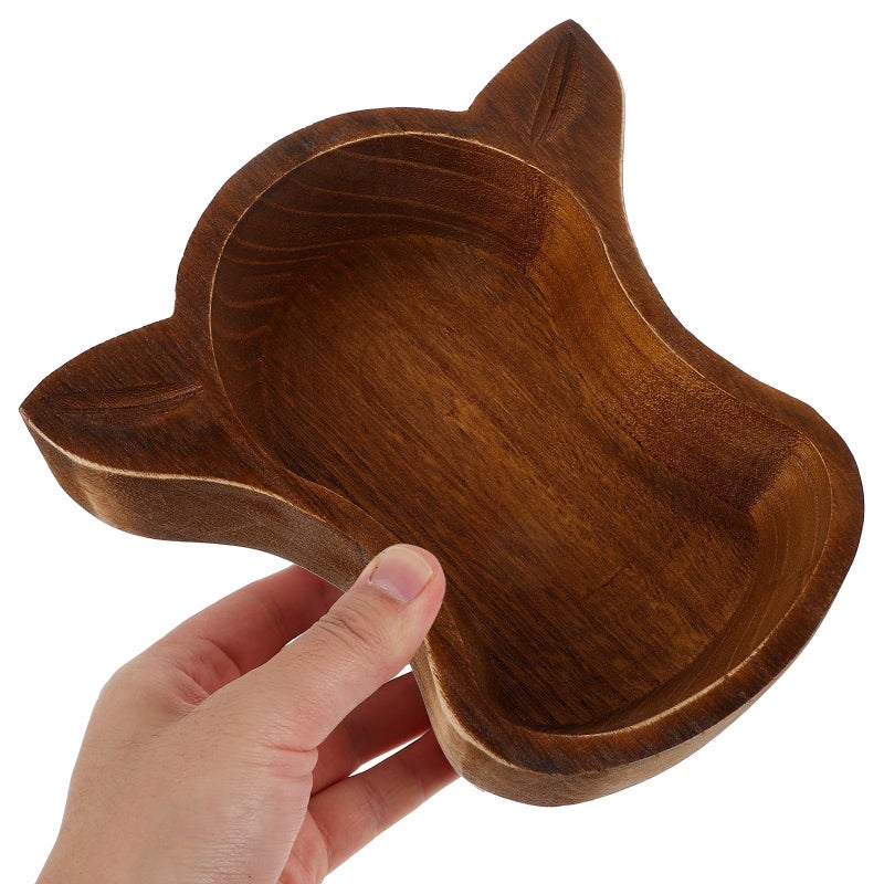 Cow Head Shaped Wooden Snack Bowl Deep Brown Fruit Nut Serving Tray Kitchen Home - Image 5