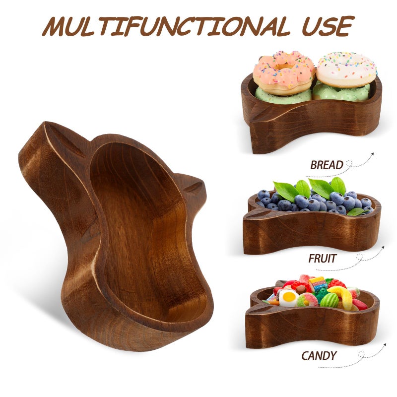 Cow Head Shaped Wooden Snack Bowl Deep Brown Fruit Nut Serving Tray Kitchen Home - Image 4