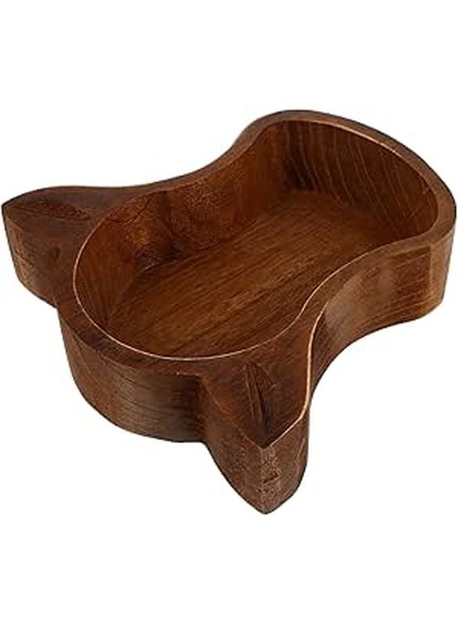Cow Head Shaped Wooden Snack Bowl Deep Brown Fruit Nut Serving Tray Kitchen Home - Image 1