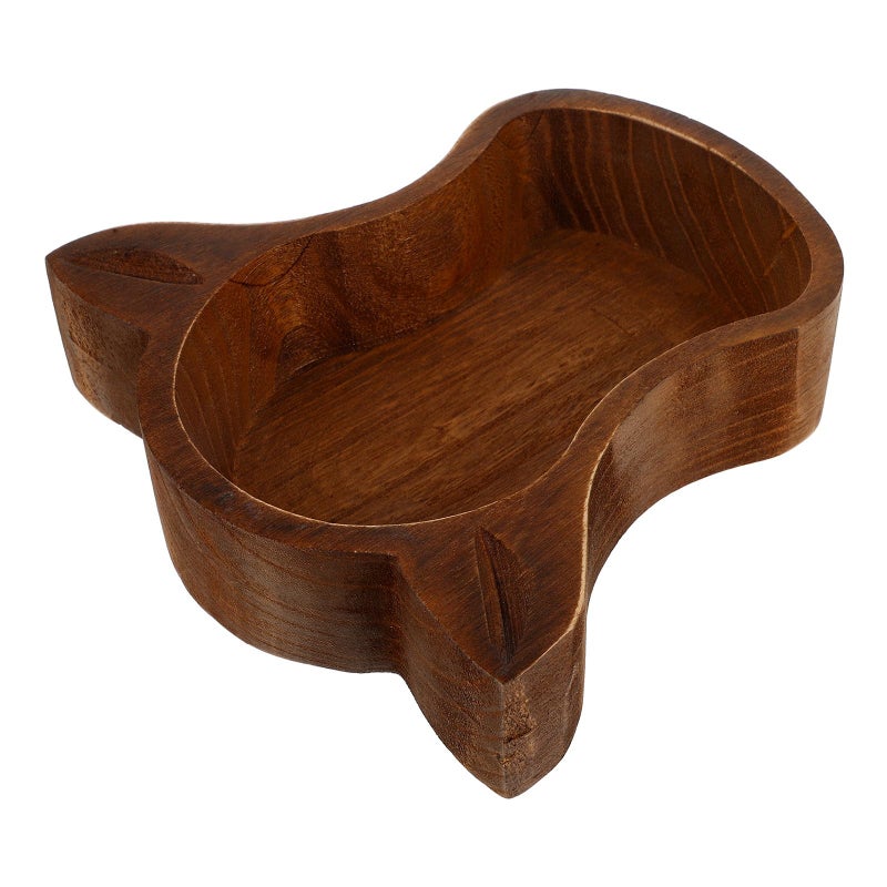 Cow Head Shaped Wooden Snack Bowl Deep Brown Fruit Nut Serving Tray Kitchen Home - Image 2
