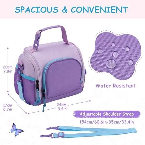 VASCHY Lunch Bag for Kids Girls Cute Reusable Insulated Large Lunch Box Container for Toddlers Daycare School Kindergarten Preschool Purple - Image 3