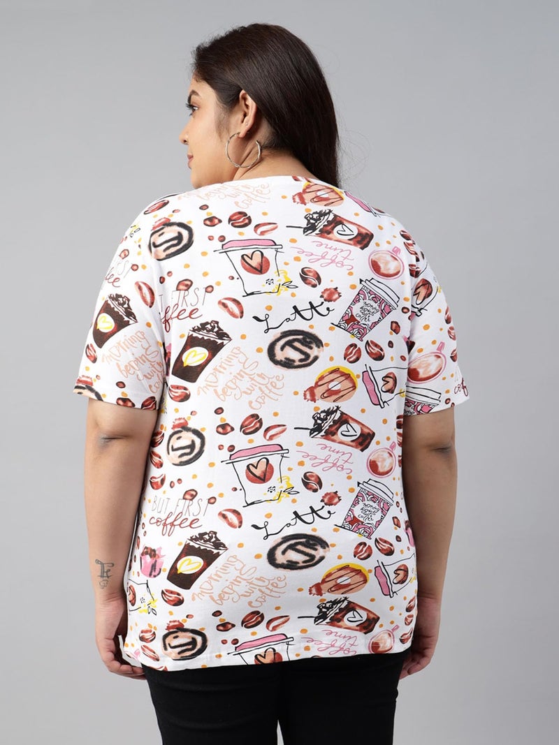 JUNEBERRY® 100% Pure Cotton Regular Fit Latest & Trendy All Over Prints Half Sleeve Plus Size T-Shirt for Women & Girls (GL_PS_Coffee_XXL) - Image 5
