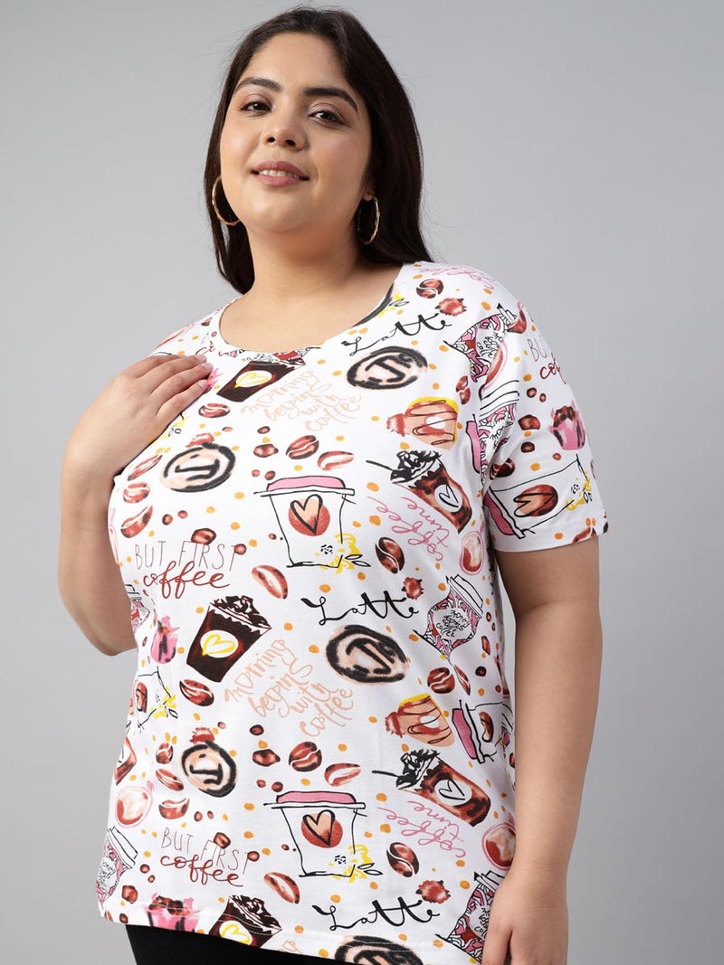 JUNEBERRY® 100% Pure Cotton Regular Fit Latest & Trendy All Over Prints Half Sleeve Plus Size T-Shirt for Women & Girls (GL_PS_Coffee_XXL) - Image 2