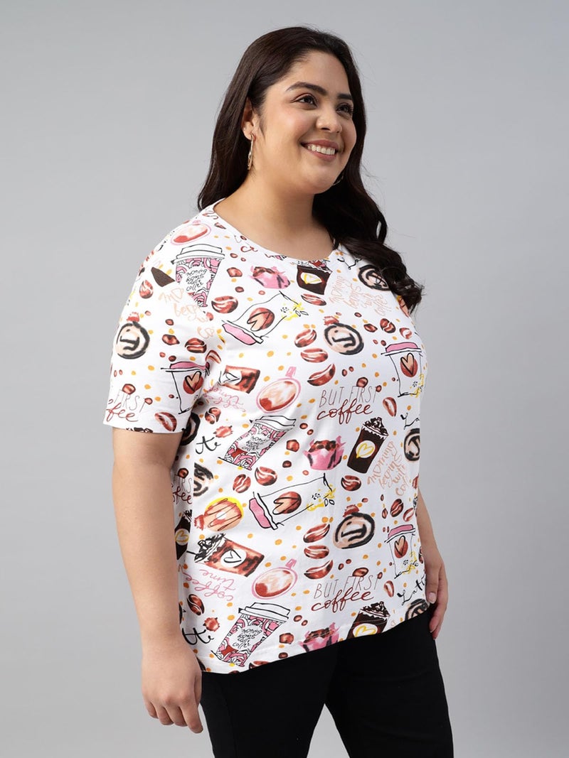 JUNEBERRY® 100% Pure Cotton Regular Fit Latest & Trendy All Over Prints Half Sleeve Plus Size T-Shirt for Women & Girls (GL_PS_Coffee_XXL) - Image 4
