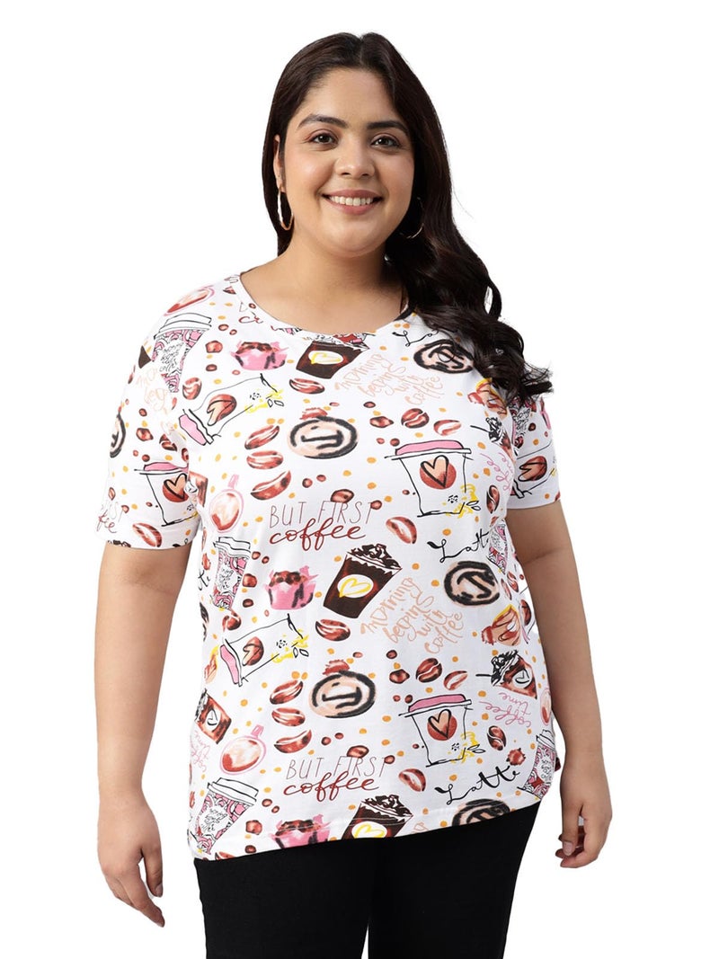 JUNEBERRY® 100% Pure Cotton Regular Fit Latest & Trendy All Over Prints Half Sleeve Plus Size T-Shirt for Women & Girls (GL_PS_Coffee_XXL) - Image 1