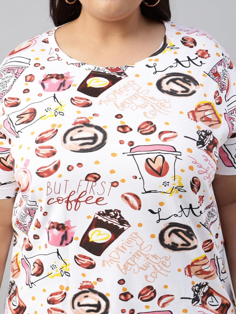 JUNEBERRY® 100% Pure Cotton Regular Fit Latest & Trendy All Over Prints Half Sleeve Plus Size T-Shirt for Women & Girls (GL_PS_Coffee_XXL) - Image 3