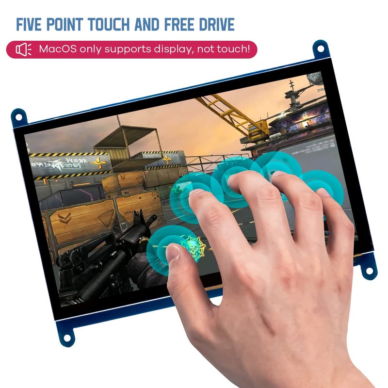 Hosyond شاشة عرض تعمل باللمس IPS LCD بحجم 7 بوصات من هوسيوند 1024×600 شاشة سعة HDMI لمراقبة Raspberry Pi5/Pi4/Pi3/ZERO W، BB Black، ويندوز 10 8 7 - Image 3
