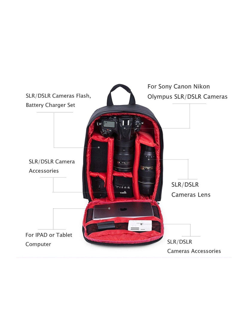 Waterproof DSLR Camera Bag Shockproof Backpack Hiking Bag Red - Image 2