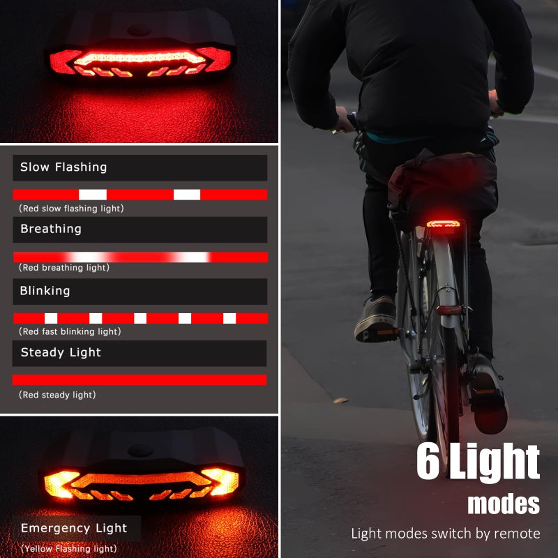 WSDCAM Smart Bike Tail Light for Cargo Rack with Turn Signals and Brake Light, Auto On/Off USB Rechargeable Wireless Remote Bike Horn Alarm Rear Bike Light Reflector Bicycle Tail Light with Rack Mount - Image 5