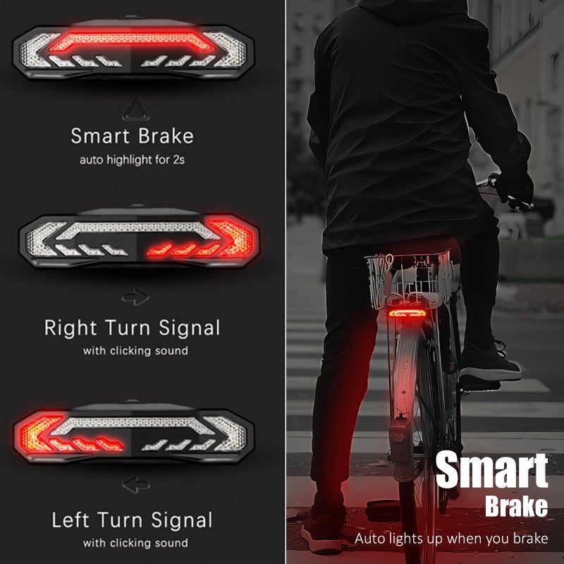 WSDCAM Smart Bike Tail Light for Cargo Rack with Turn Signals and Brake Light, Auto On/Off USB Rechargeable Wireless Remote Bike Horn Alarm Rear Bike Light Reflector Bicycle Tail Light with Rack Mount - Image 4