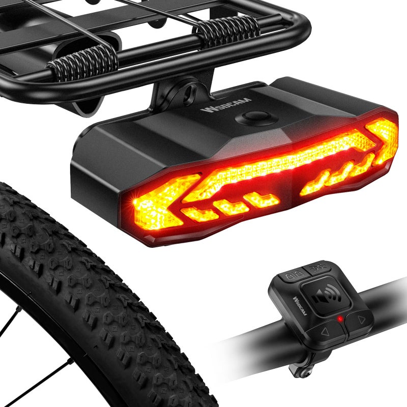 WSDCAM Smart Bike Tail Light for Cargo Rack with Turn Signals and Brake Light, Auto On/Off USB Rechargeable Wireless Remote Bike Horn Alarm Rear Bike Light Reflector Bicycle Tail Light with Rack Mount - Image 1
