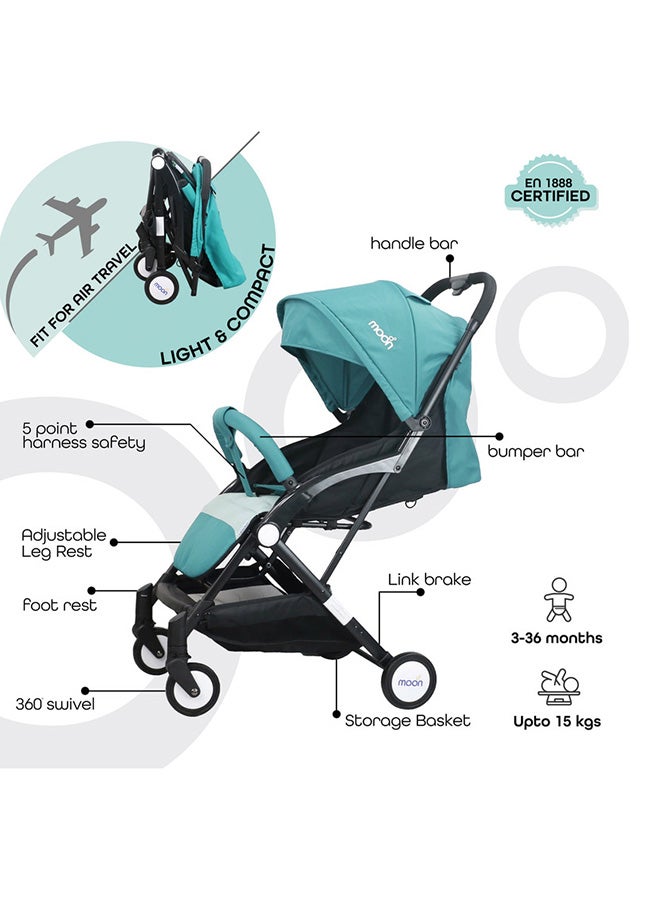Moon Compact Stroller – Fold, Cabin-Approved, Air Travel Friendly, Lightweight, Easy Carry, for 0–3Y (0–18kg) – Sea Blue - Image 2