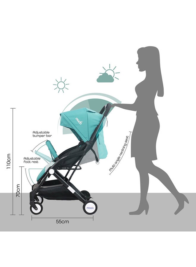 Moon Compact Stroller – Fold, Cabin-Approved, Air Travel Friendly, Lightweight, Easy Carry, for 0–3Y (0–18kg) – Sea Blue - Image 4