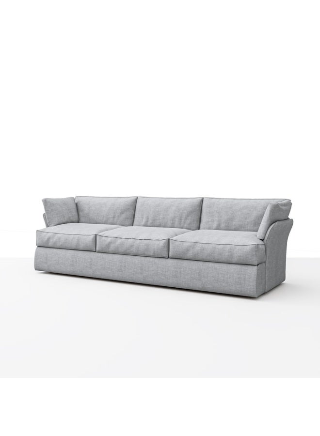 Plush 3-Seater Sofa – Textured Fabric  -Silver -Beech Wood Frame with Coil Springs – Latex & Down Alternative Filling – 295 x 100 H:80 cm – Soft Linen Feel Upholstery