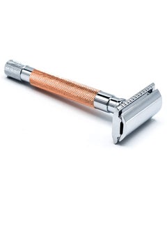 Parker 56R Heavyweight Double Edge Safety Razor with 5 Parker Premium Platinum Stainless Steel Razor Blades  Classic 3 Piece Design Rose Gold