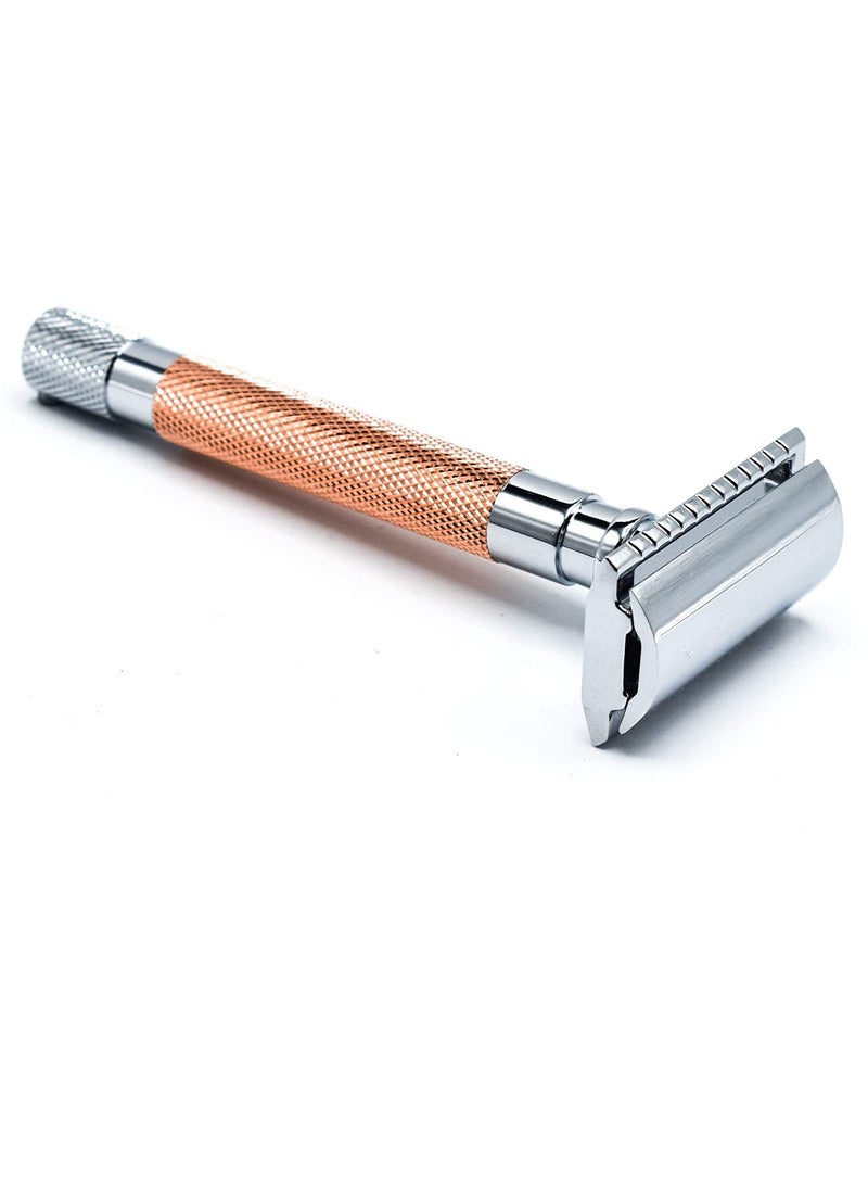 Parker Safety Razor - Parker 56R Heavyweight Double Edge Safety Razor with 5 Parker Premium Platinum Stainless Steel Razor Blades  Classic 3 Piece Design Rose Gold - Image 1