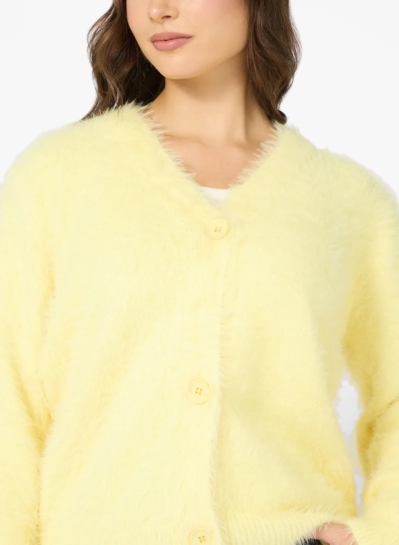Ginger Cozy Fuzzy Button Up Cardigan