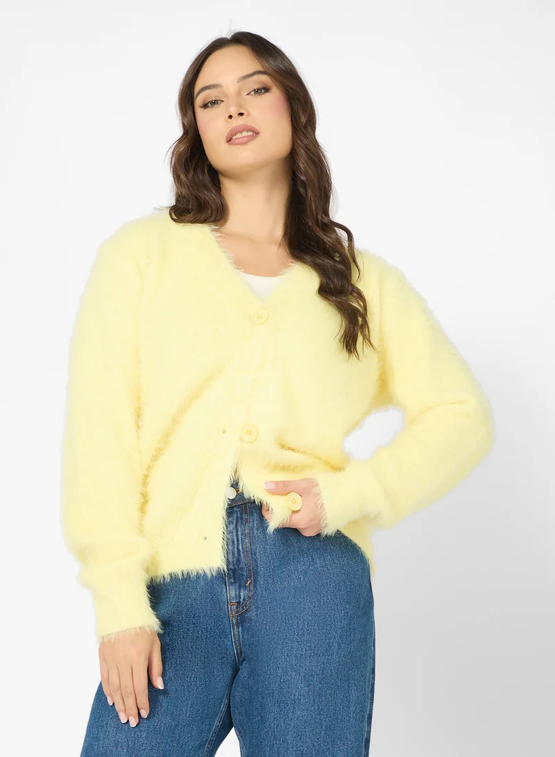 Ginger Cozy Fuzzy Button Up Cardigan