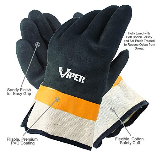 Galeton Viper Double Coated PVC Gloves Safety Cuff Black (Pack of 12) 7110,Large - Image 4