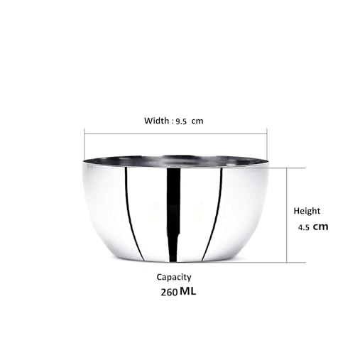GALOOF Stainless Steel Heavy Gauge Katori Set of 6 | Dal Bowl Set Vati for Dining and Serving Curry, Dessert and Cereal | Wati Vatki Designer Dining Bowl Set (Set of 24) 250 ml - Image 5