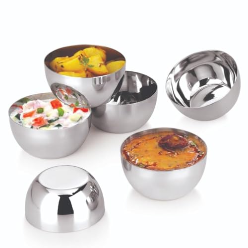 GALOOF Stainless Steel Heavy Gauge Katori Set of 6 | Dal Bowl Set Vati for Dining and Serving Curry, Dessert and Cereal | Wati Vatki Designer Dining Bowl Set (Set of 24) 250 ml - Image 3