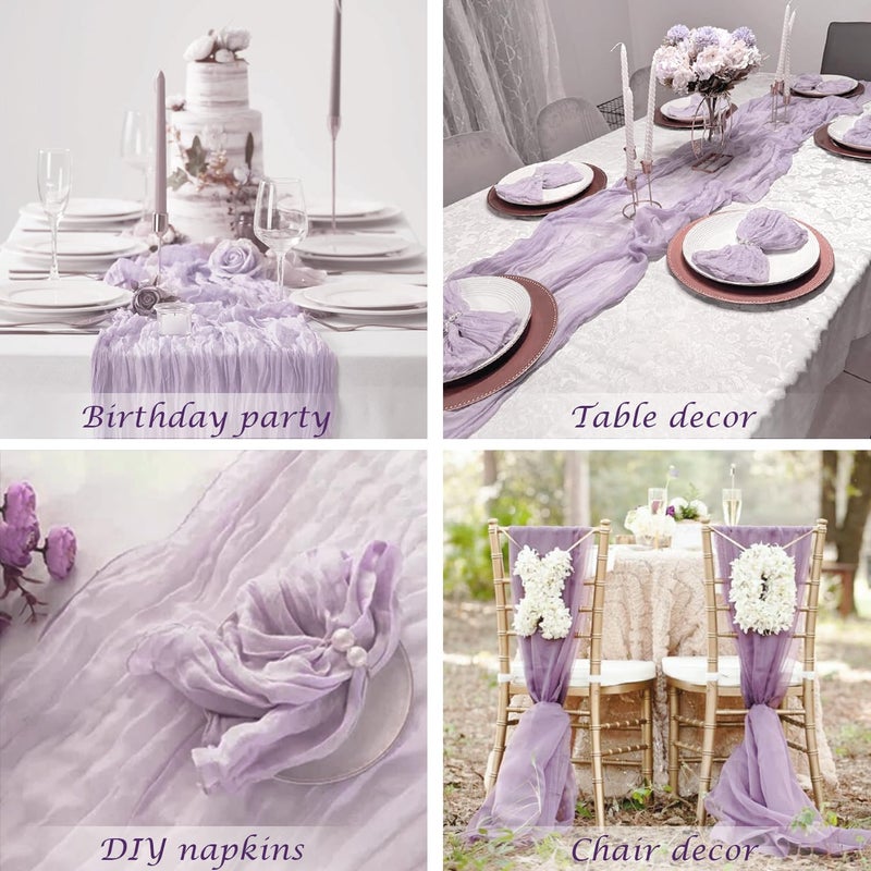 BLUETOP Lilac Purple Cheese Cloth Table Runner Boho Romantic 10ft Lavender Gauze Cheesecloth Table Runner for Baby Shower Decoration Wedding Bridal Shower Table Decor (35x120inch) - Image 4
