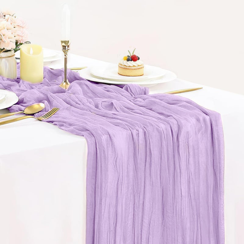 BLUETOP Lilac Purple Cheese Cloth Table Runner Boho Romantic 10ft Lavender Gauze Cheesecloth Table Runner for Baby Shower Decoration Wedding Bridal Shower Table Decor (35x120inch) - Image 1