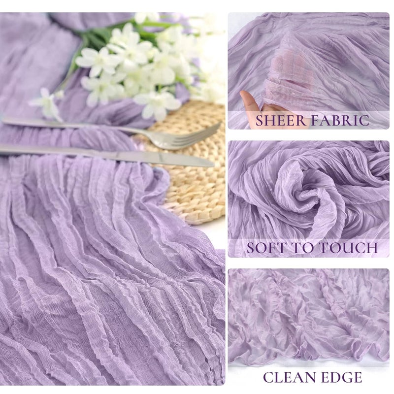 BLUETOP Lilac Purple Cheese Cloth Table Runner Boho Romantic 10ft Lavender Gauze Cheesecloth Table Runner for Baby Shower Decoration Wedding Bridal Shower Table Decor (35x120inch) - Image 3