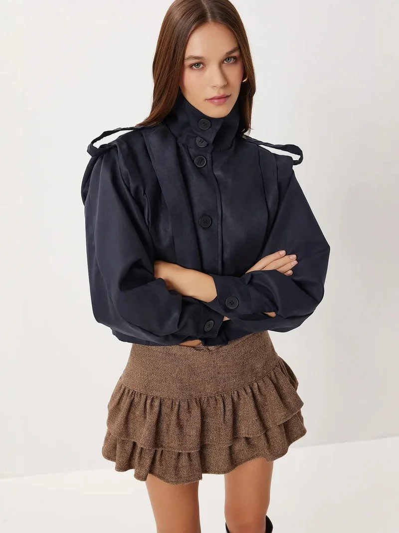 Lovely Istanbul ISTANBUL Bomber Suede Jacket with Button Closure